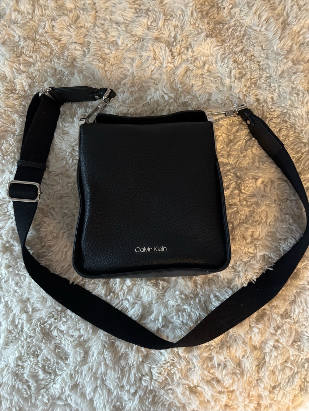 Calvin Klein Black Pebbled Leather Messenger Crossbody